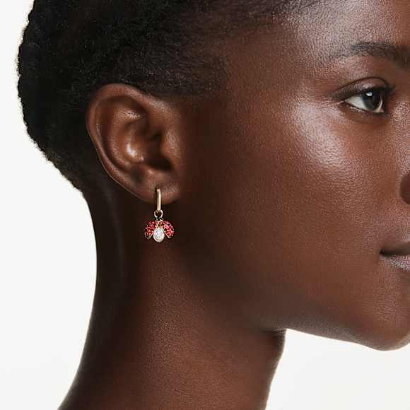 Idyllia drop earrings, Set (3), Ladybug, Clover, Strawberry