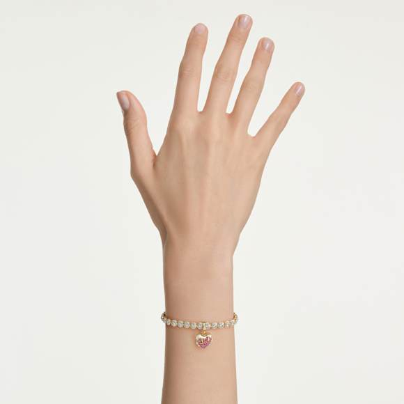 Obesek Idyllia, Okrogli rez, Srce, Roza, V videzu 18-karatnega zlata - Swarovski, 5742953
