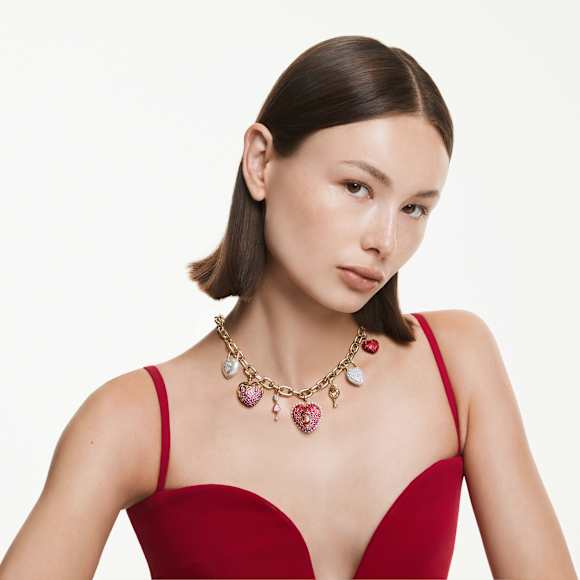 Idyllia 项链, 混合切割, 心形、钥匙, 流光溢彩, 镀金色调 - Swarovski, 5742956