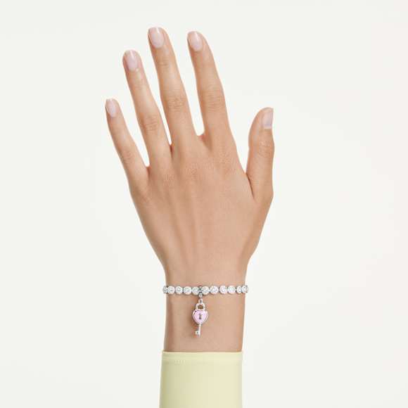 Idyllia bedel, Verschillende slijpvormen, Hart met sleutel, Wit, Rodium toplaag - Swarovski, 5742957