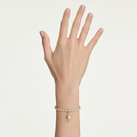 Charm Idyllia, Combinação de lapidações, Coração com chave, Branco, Acabamento em ouro de 18 quilates - Swarovski, 5742959