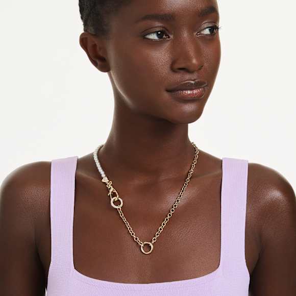 Idyllia necklace, Crystal pearl, White, Gold-tone plated - Swarovski, 5742961