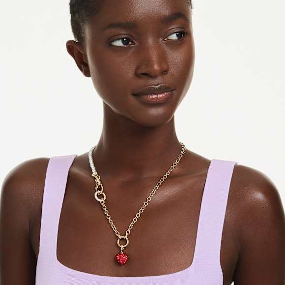 Charm Idyllia, Taille ronde, Cœur, Rouge, Placage de ton or - Swarovski, 5742994