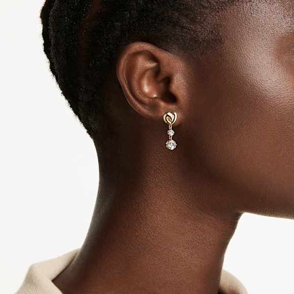 Lifelong ドロップピアス, ラウンドカット, ハート, ホワイト, ゴールドトーン・プレーティング - Swarovski, 5743017