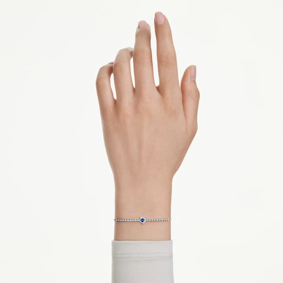 One bracelet, Mixed cuts, Heart, Blue, Rhodium plated - Swarovski, 5743019