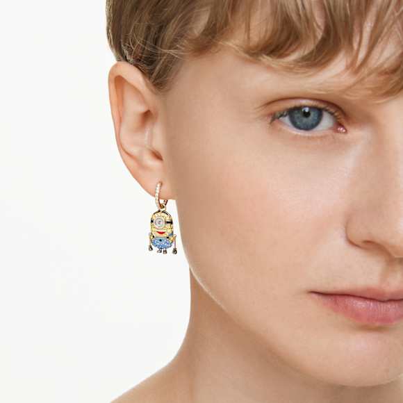 Minions Stuart and Banana drop earrings, Pavé, Mini, Multicoloured, Gold-tone plated - Swarovski, 5743382