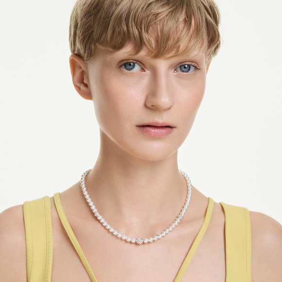 Matrix Halskette, Kristallperle, Rundschliff, Weiß, Roségold-Legierungsschicht - Swarovski, 5743457