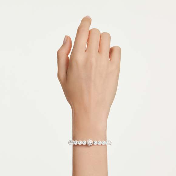 Matrix 手鏈, 水晶珍珠, 圓形切割, 白色, 鍍金（玫瑰金色飾面） - Swarovski, 5743458