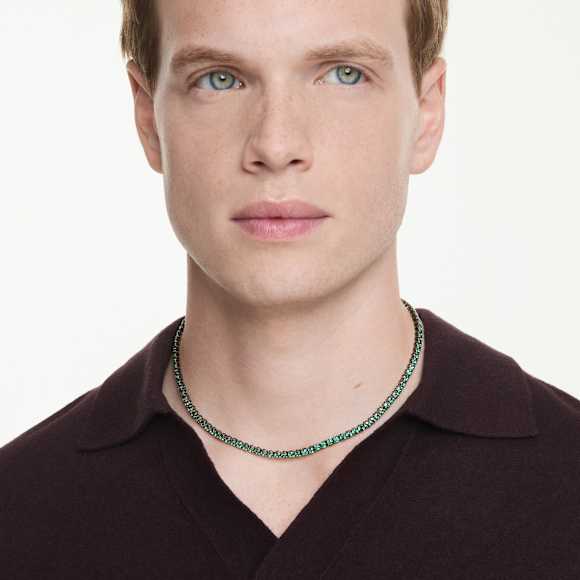 Matrix Tennis necklace, Round cut, Green, Ruthenium plated - Swarovski, 5743471