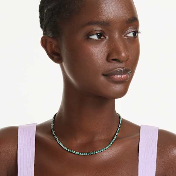 Matrix Tennis necklace, Round cut, Green, Ruthenium plated - Swarovski, 5743472