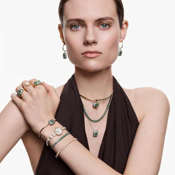 Matrix Tennis Halskette, Rundschliff, Grün, Rutheniert - Swarovski, 5743472