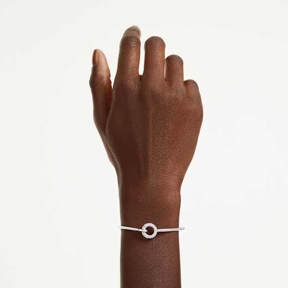 Obročasta zapestnica Dextera, Okrogli rez, Bela, Prevleka iz rodija - Swarovski, 5743569