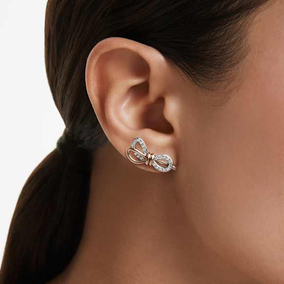 Lifelong ต่างหูเม็ดเดี่ยว, ฝังแบบพาเว่, โบว์, ขาว, เคลือบโลหะหลากชนิด - Swarovski, 5743574