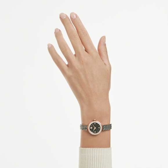 Matrix pearl bangle horloge, Swiss Made, Kristallen armband, Zwart, Roségoudkleurige afwerking - Swarovski, 5743697