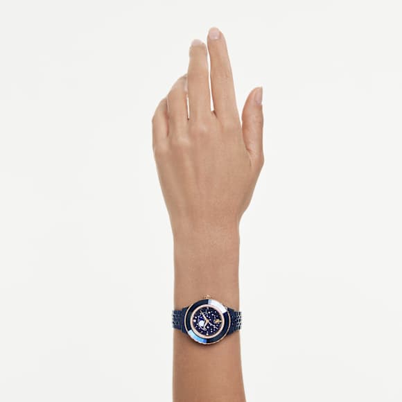 Octea moon horloge, Swiss Made, Metalen armband, Blauw, Blauwe afwerking - Swarovski, 5743701