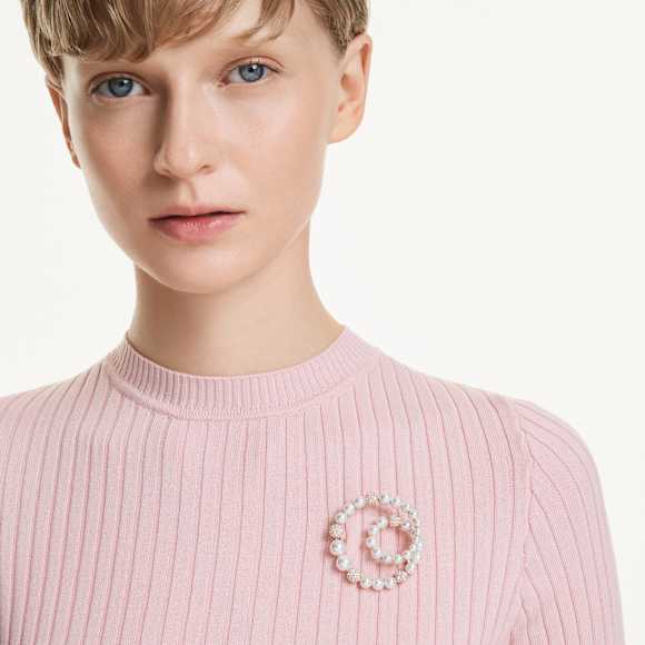 Matrix brooch, Crystal pearl, Round cut, White, Rose gold-tone plated - Swarovski, 5743778