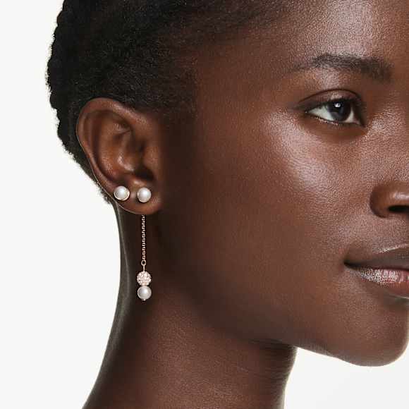Matrix ドロップピアス, クリスタル・パール, ラウンドカット, ホワイト, ローズゴールドトーン・プレーティング - Swarovski, 5743779