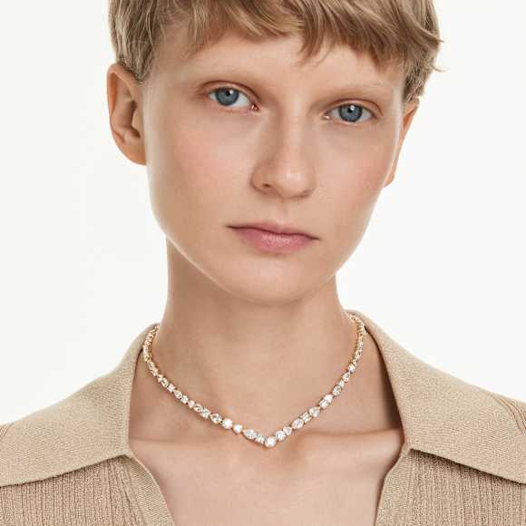 Mesmera necklace, Mixed cuts, White, 18K gold finish - Swarovski, 5743826
