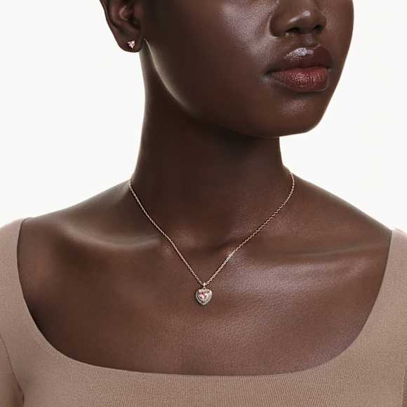 Conjunto One, Lapidação Coração, Pavé, Coração, Rosa, Acabamento de combinação de metais - Swarovski, 5743883