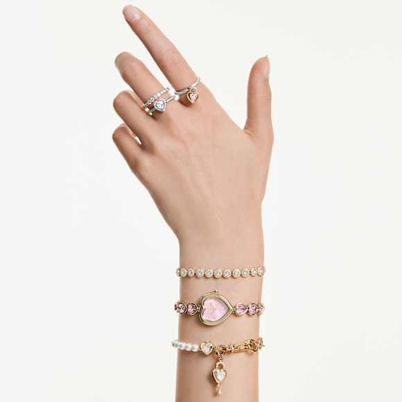 Una Angelic motif ring, Mixed cuts, Heart, White, Rhodium plated - Swarovski, 5744046