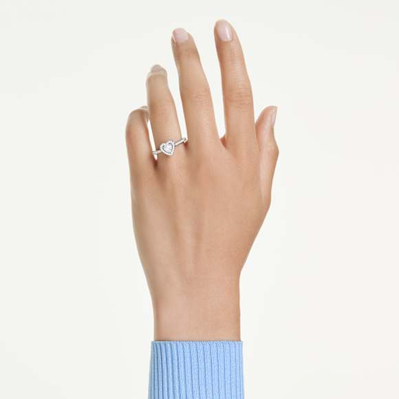 Una Angelic motif ring, Mixed cuts, Heart, White, Rhodium plated - Swarovski, 5744049