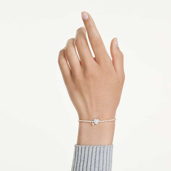 Pulseira Idyllia, Combinação de lapidações, Coração com flecha, Branca, Lacado a dourado - Swarovski, 5744061