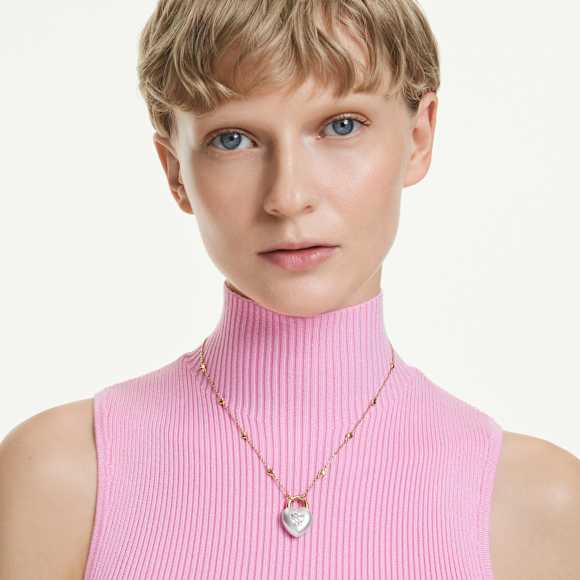 Idyllia pendant, Mixed cuts, Heart, White, Gold-tone plated - Swarovski, 5744127