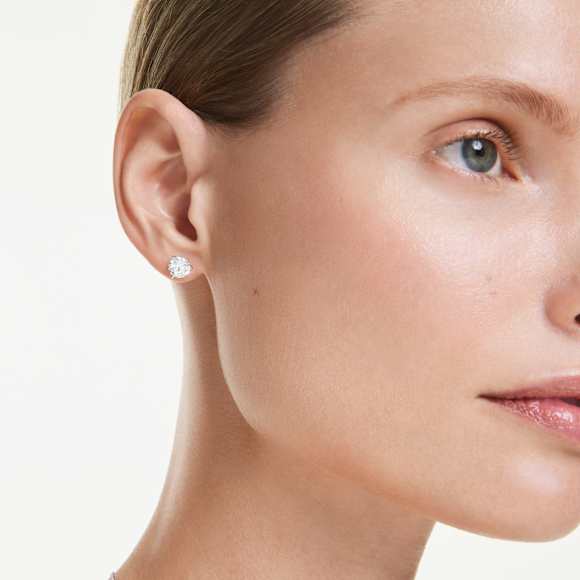 Eternity stud earrings, Lab-grown diamonds 2.0 ct tw, Round shape, 14K white gold - Swarovski, 5744254