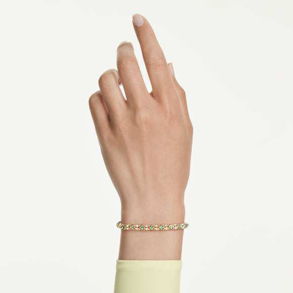 Dextera ブレスレット, ラウンドカット, グリーン, 18Kゴールドコーティング - Swarovski, 5746829
