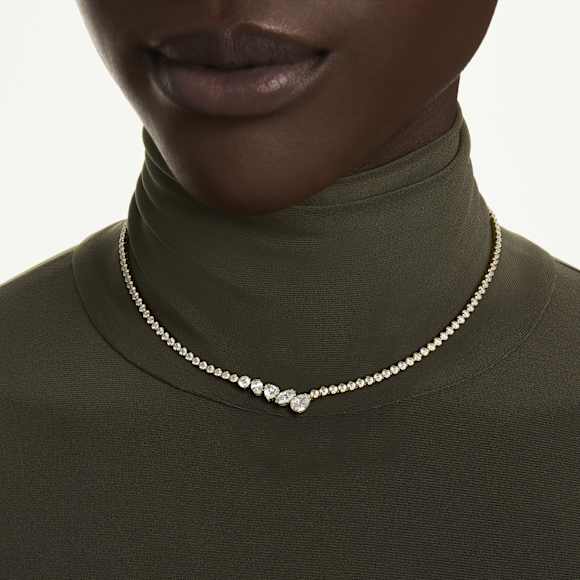 Mesmera สร้อยคอ, ผสมผสานเหลี่ยมเจียระไนหลายหลายรูปแบบ, ขาว, ตกแต่งผิวด้วยทองคำ 18K - Swarovski, 5747931