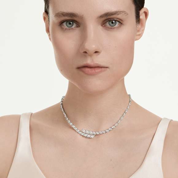 Mesmera สร้อยคอ, เจียระไนทรง Marquise, ขาว, เคลือบโรเดียม - Swarovski, 5748004