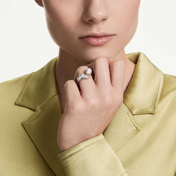 Mesmera Offener Ring, Kristallperle, Marquise-Schliff, Weiß, Rhodiniert - Swarovski, 5748009