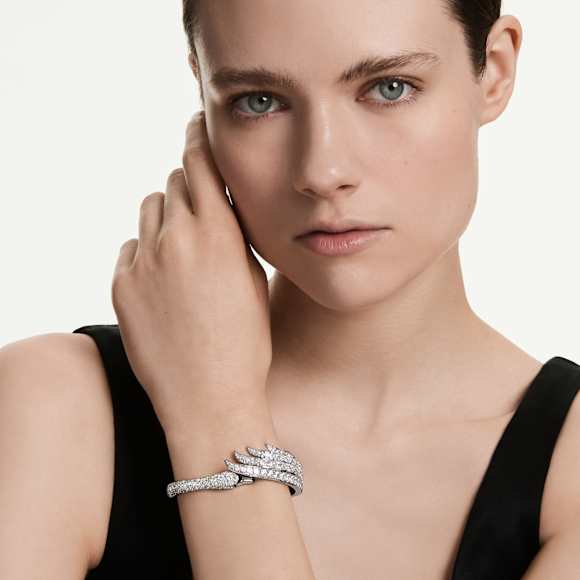 Vienna bangle, Mixed cuts, Swan, White, Rhodium plated - Swarovski, 5749066