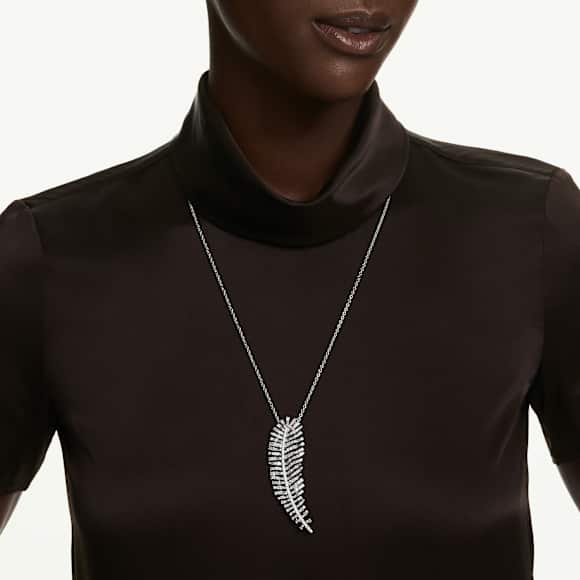 Vienna pendant and brooch, Mixed cuts, Feather, White, Rhodium plated - Swarovski, 5749209