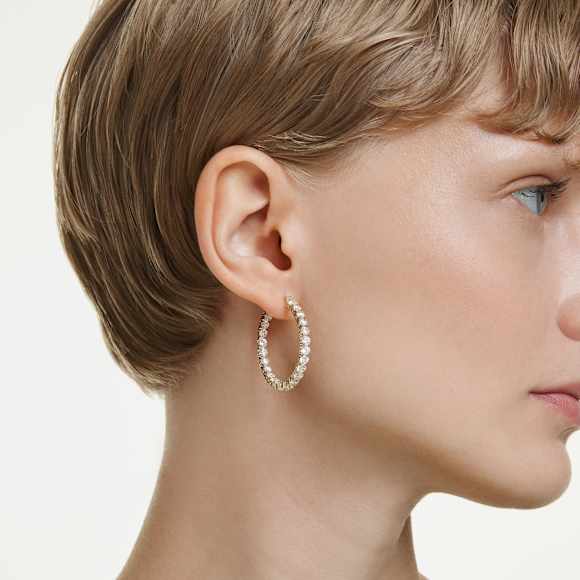 Brincos argola Matrix, Lapidação redonda, Brancos, Lacado a dourado - Swarovski, 5750620