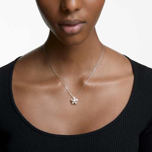 Tough medál, Pavé, Virág, Fehér, Kevertfém-felület - Swarovski, 5750793