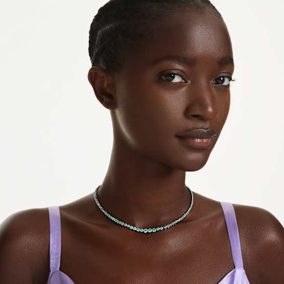 Matrix necklace, Gradient of round cuts, Multicoloured, Ruthenium plated - Swarovski, 5751192