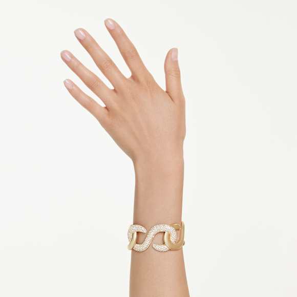 Dextera Armreif, Rundschliff, Weiß, Goldlegierungsschicht - Swarovski, 5751213