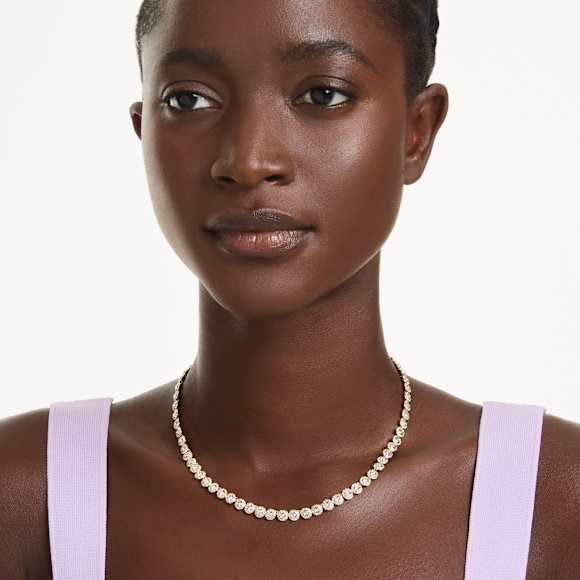 Una Angelic necklace, Round cut, Small, White, Gold-tone plated - Swarovski, 5751560