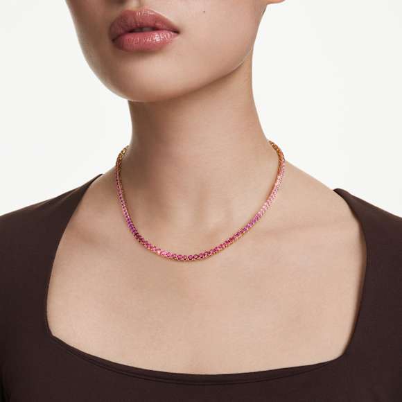 Matrix Tennisketting, Ronde slijpvorm, Roze, Goudkleurige toplaag - Swarovski, 5751762