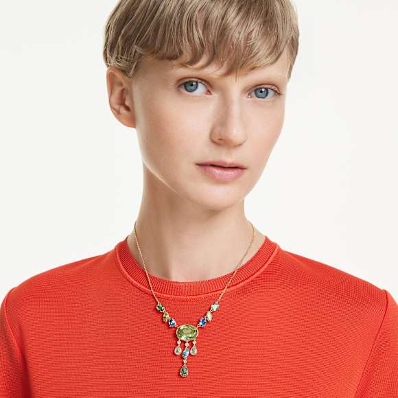 Gema Y necklace, Mixed cuts, Multicolored, 18K gold finish - Swarovski, 5752577