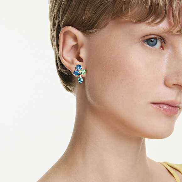 Gema earrings, Mixed cuts, Multicolored, 18K gold finish - Swarovski, 5752580