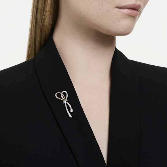 Hyperbola 胸針, 混合式切割, 蝴蝶結, 白色, 多種金屬潤飾 - Swarovski, 5753328