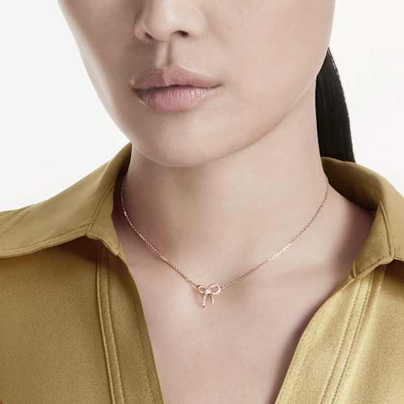 Hyperbola pendant, Mixed cuts, Bow, White, 18K rose gold finish - Swarovski, 5753329