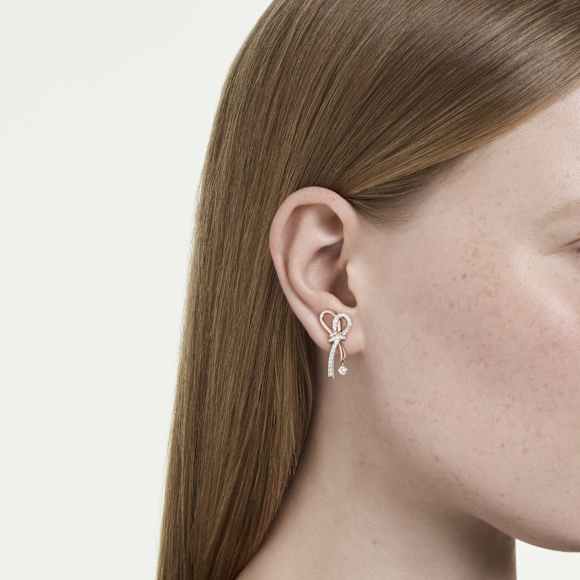 Hyperbola earrings, Mixed cuts, Bow, White, Mixed metal finish - Swarovski, 5753331