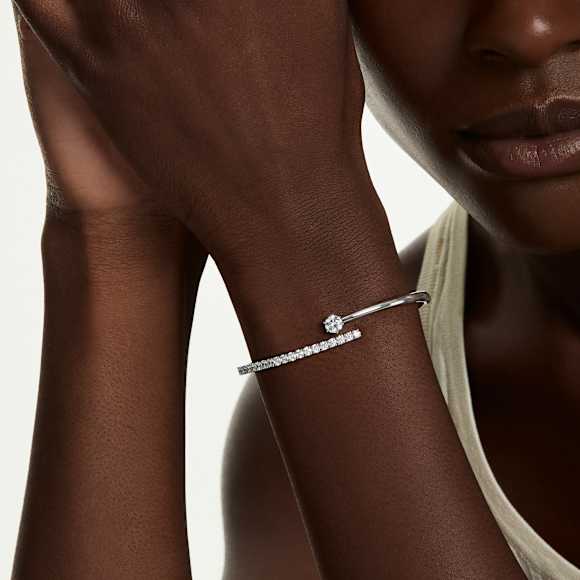 Brazalete Matrix, Talla redonda, Blanco, Baño de rodio - Swarovski, 5753571