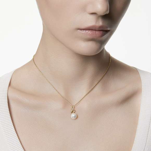 Wisiorek Gabriella, Kryształowa Perła, Szlif okrągły, Biały, Wykończenie z 18-karatowego złota - Swarovski, 5754228