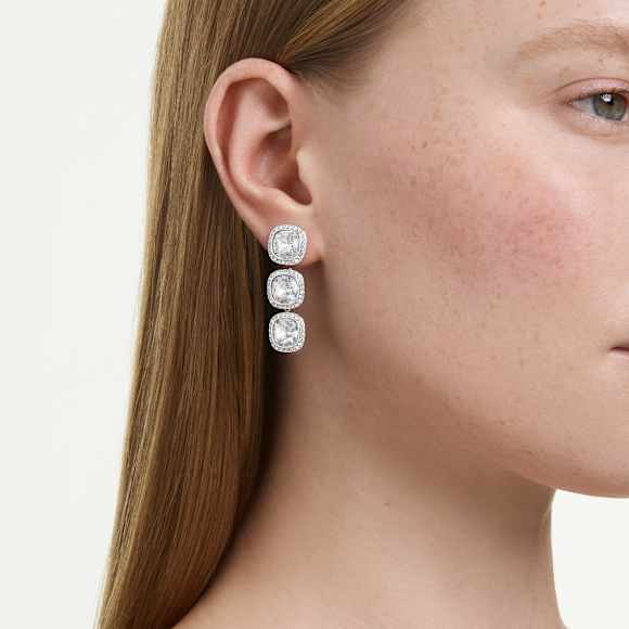 Una Angelic ピアス, クッションカット, ホワイト, ロジウム・プレーティング - Swarovski, 5754342