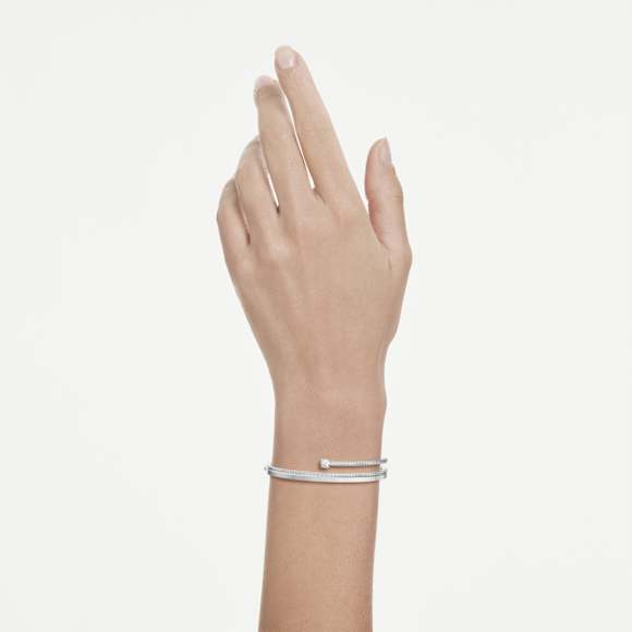Brățară fixă Fresh, Tăietură rotundă, Albă, Placat cu rodiu - Swarovski, 5754378