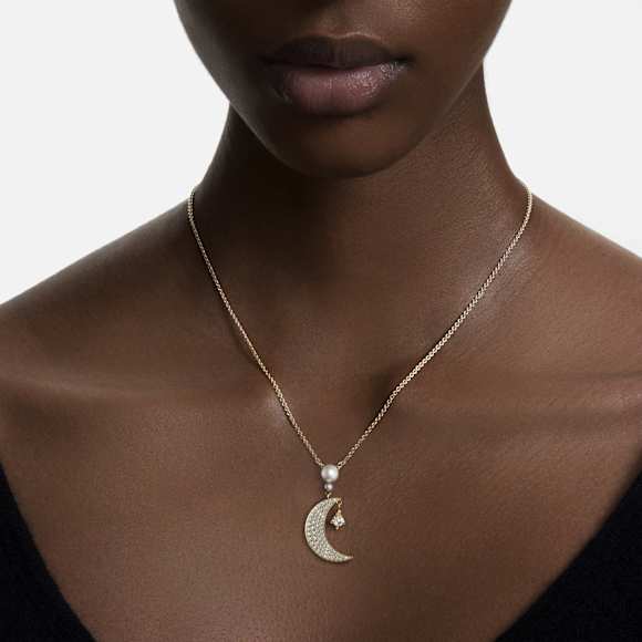 Pendentif Symbolica, Taille ronde, Lune, Blanc, Doré à l’or 18 carats (750/1000) - Swarovski, 5754382